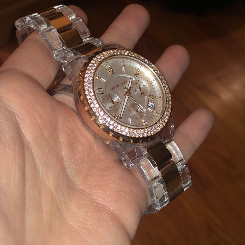 Michael Kors Rosegold and clear Acrylic watch